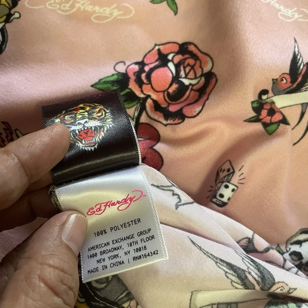 Ed Hardy Pillowcase Pink Black Tiger Heart Skull Roses Tattoo Print B37